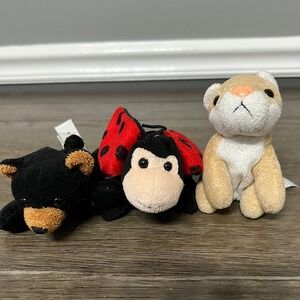 Unipak Plush Bundle: Black Bear, Ladybug, and Tan Lion‎ Stuffed Animals